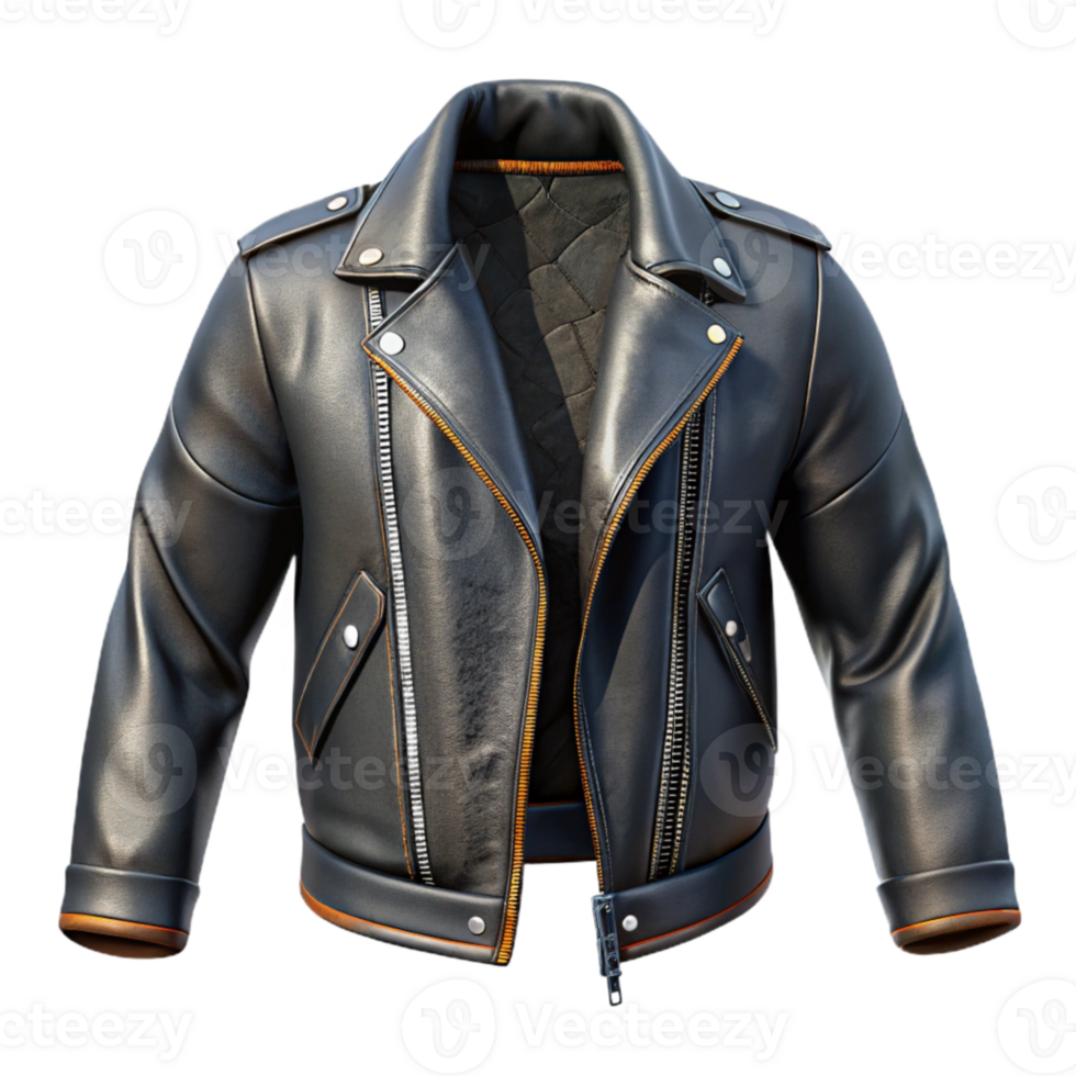 dramatic classic Punk Rock Leather Jacket Back View Transparent Background high resolution png