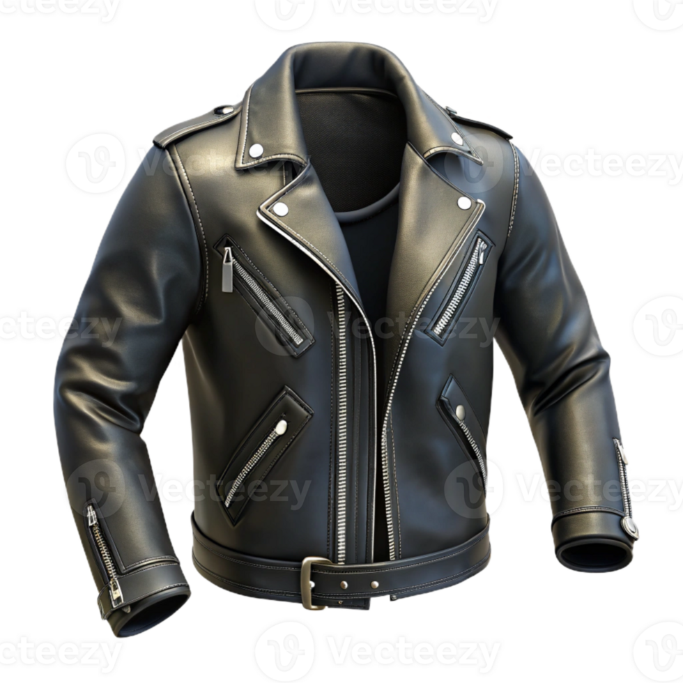 beautiful minimalist Punk Rock Leather Jacket Back View Transparent Background original png