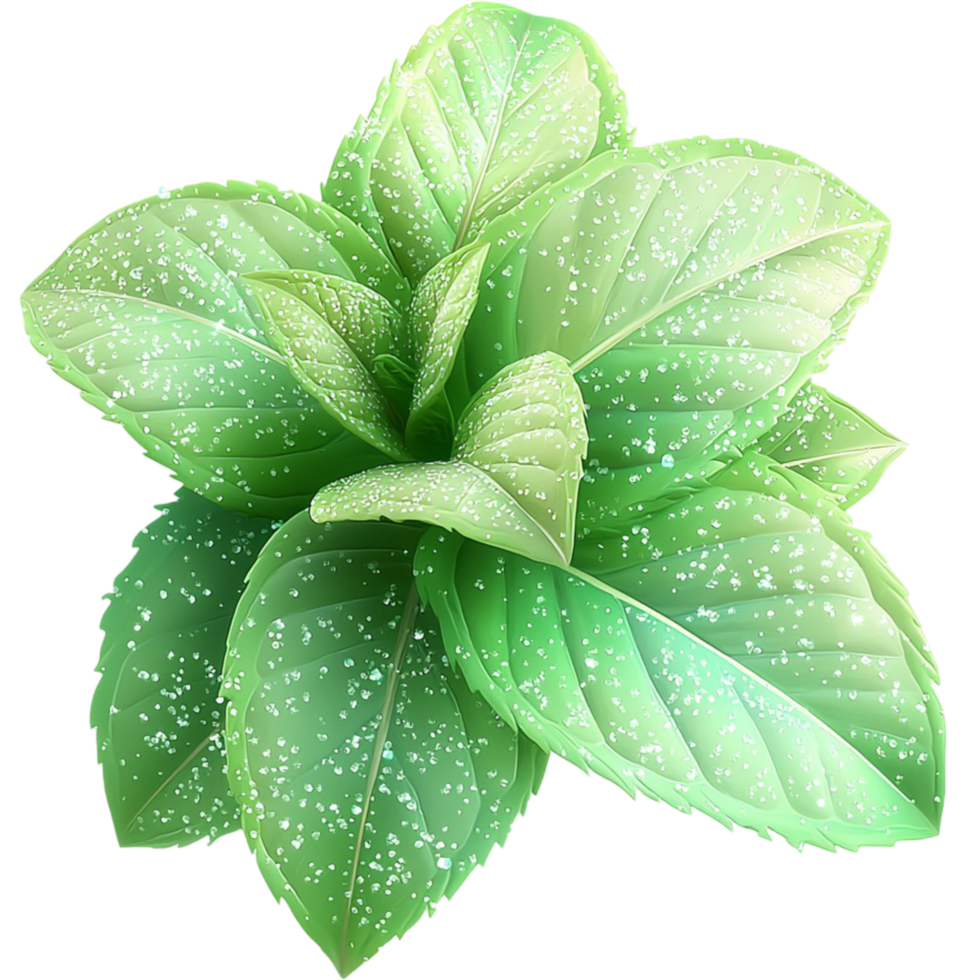 green mint leaves covered tiny dew drops png