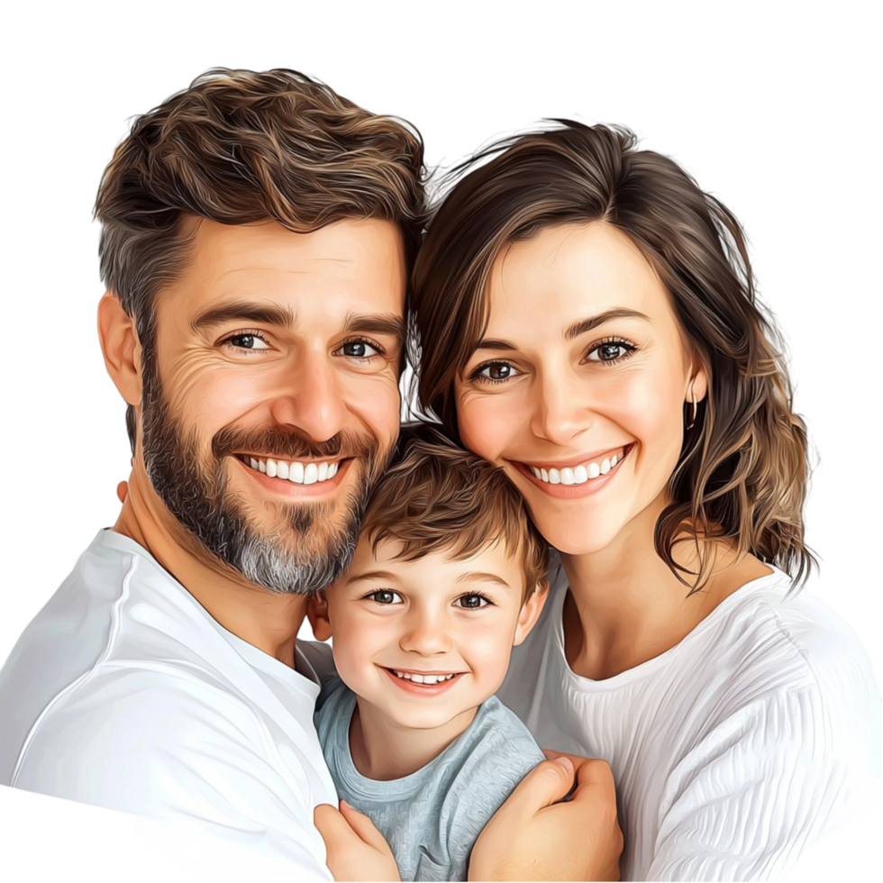 Happy family of three smiling warmly for the camera png
