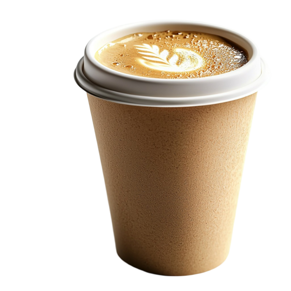 Hot latte in a togo cup latte on the foam png
