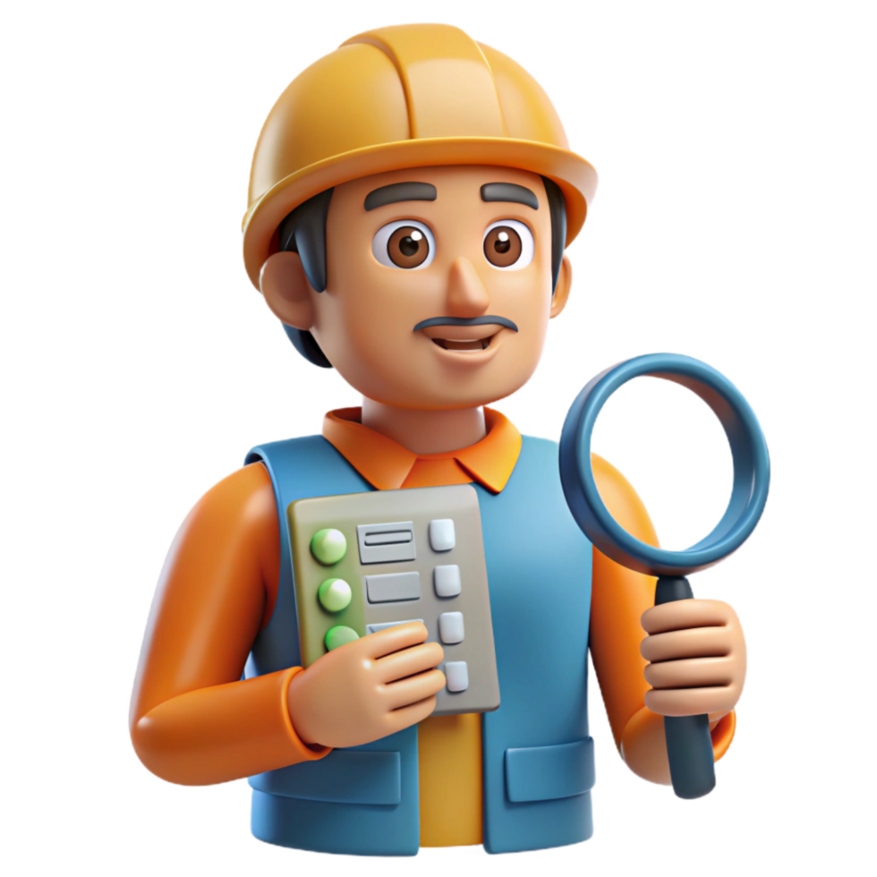 vibrant vintage Quality Control Inspector with Magnifying Glass and Checklist on Transparent Background high quality png