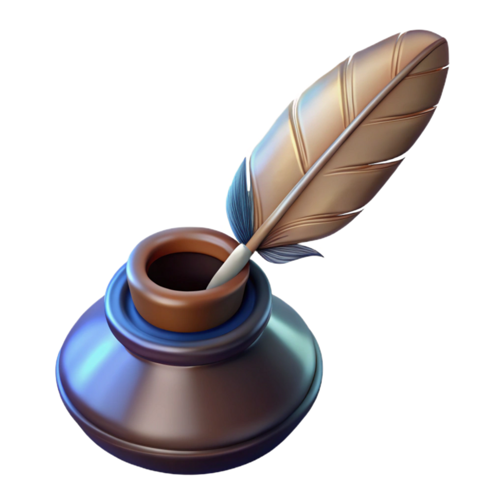 impressive modern Quill and Inkwell Transparent Background detailed png