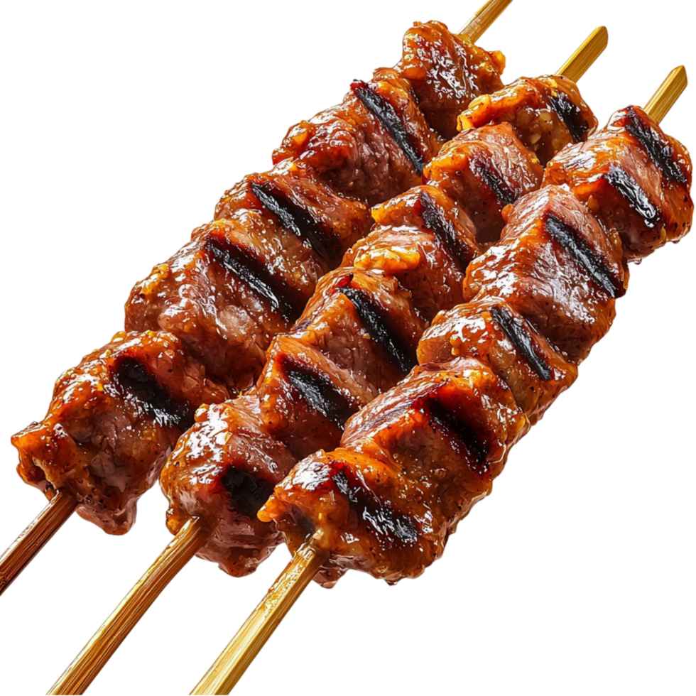 Skewers of grilled meat a smoky glaze png