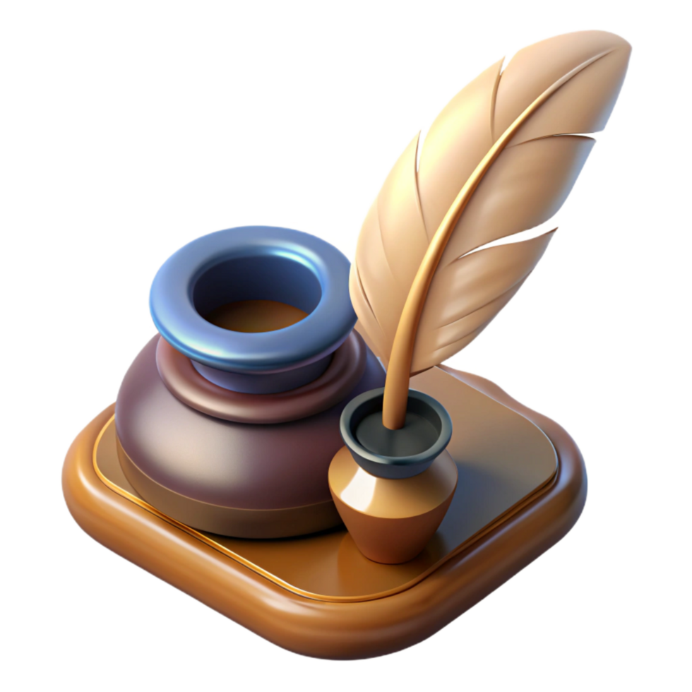 serene modern Quill and Inkwell on Desk Transparent professional png