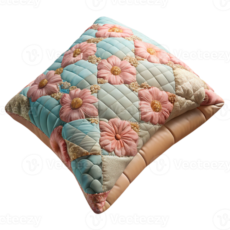 impressive modern Quilted Pillow Sham Floral Pattern Cutout with Pastel Colors png
