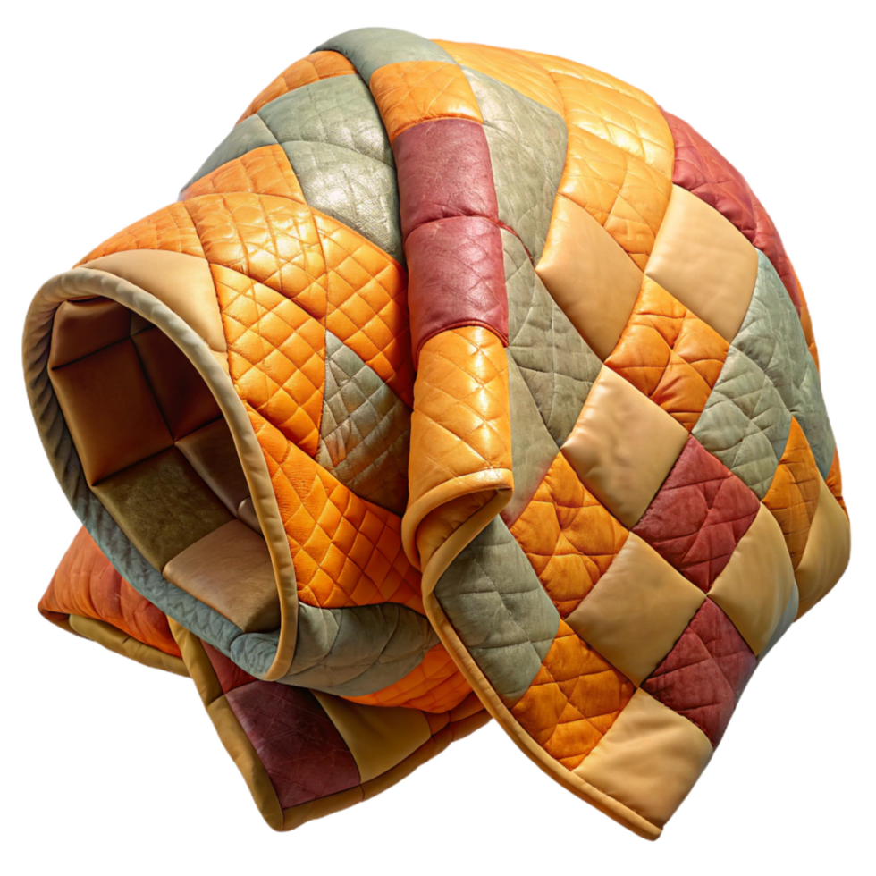 beautiful artistic Quilted Patchwork Blanket Warm Colors Isolated detailed png