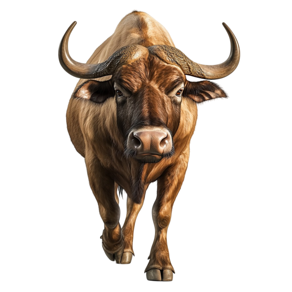 Charging bull muscular build pointed horns in motion png