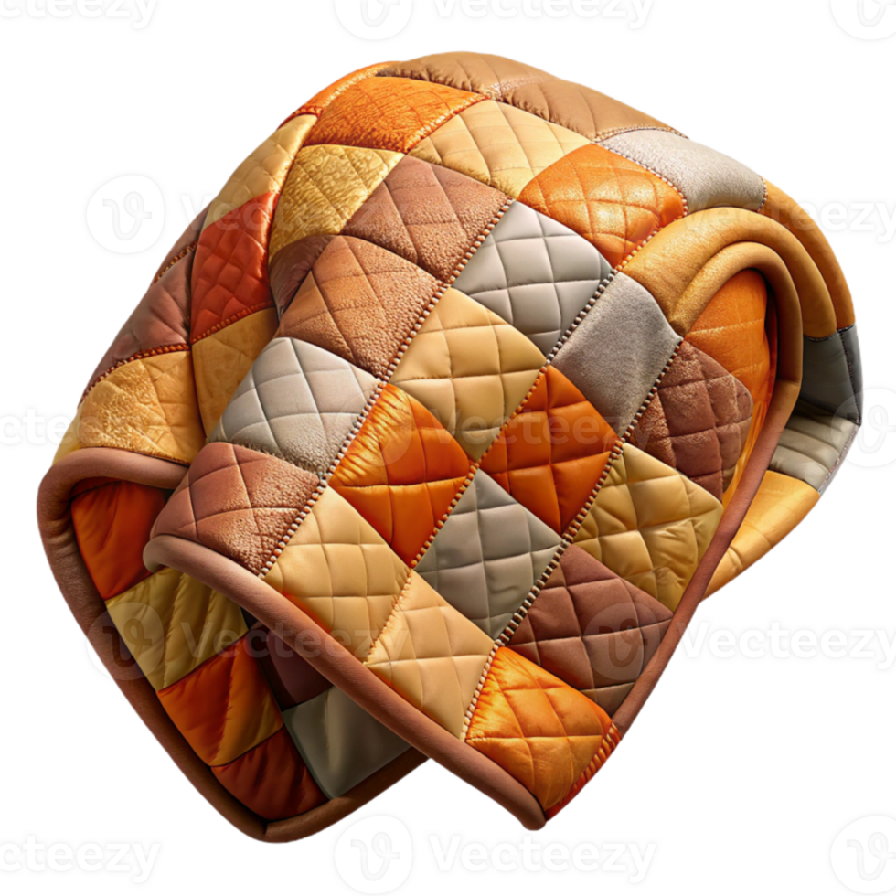 wonderful contemporary Quilted Throw Blanket Patchwork Design Cutout with Warm Colors premium png