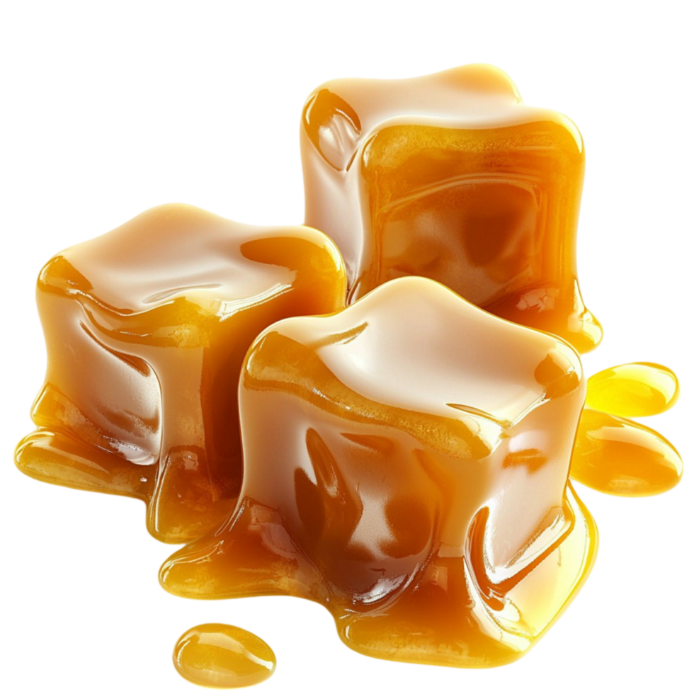 caramel cubes melting oozing onto the surface png