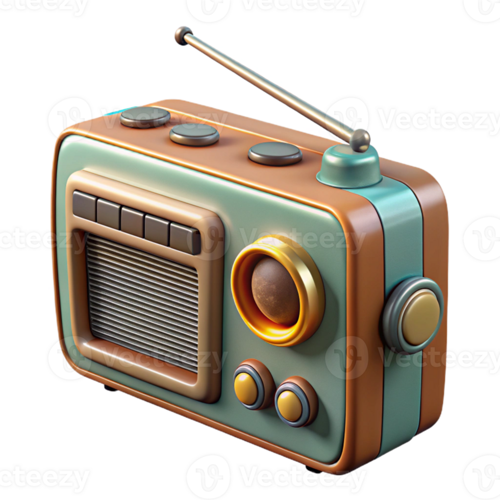 magnificent artistic Radio Vintage Style with Knobs and Antenna Isolated Cutout Transparent Background high quality png