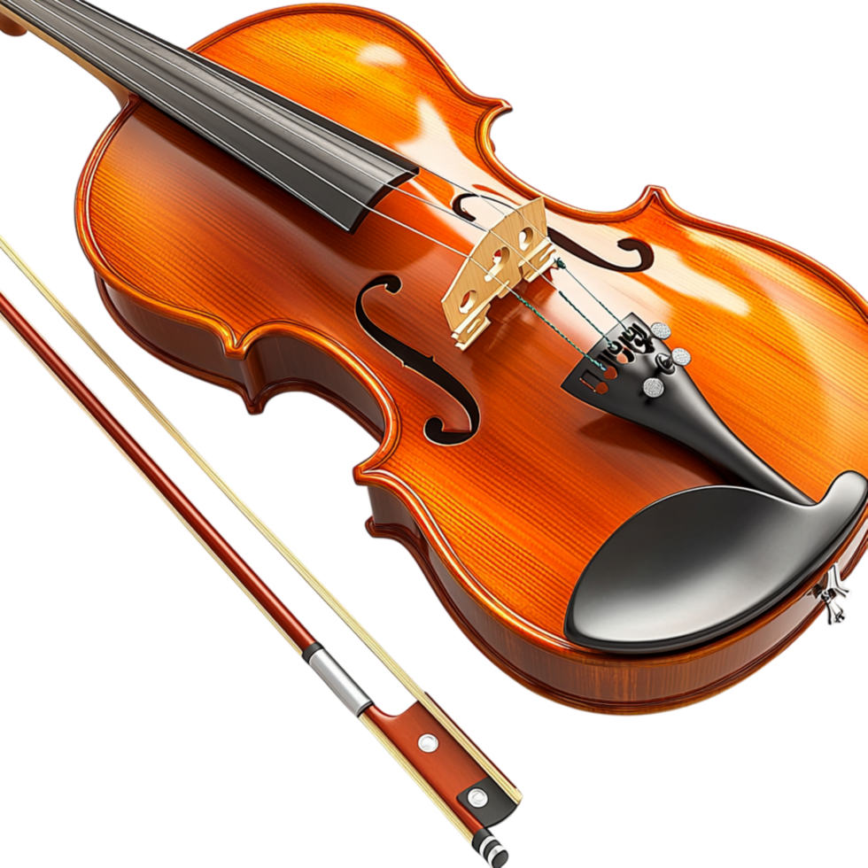 wooden violin a bow on a white png