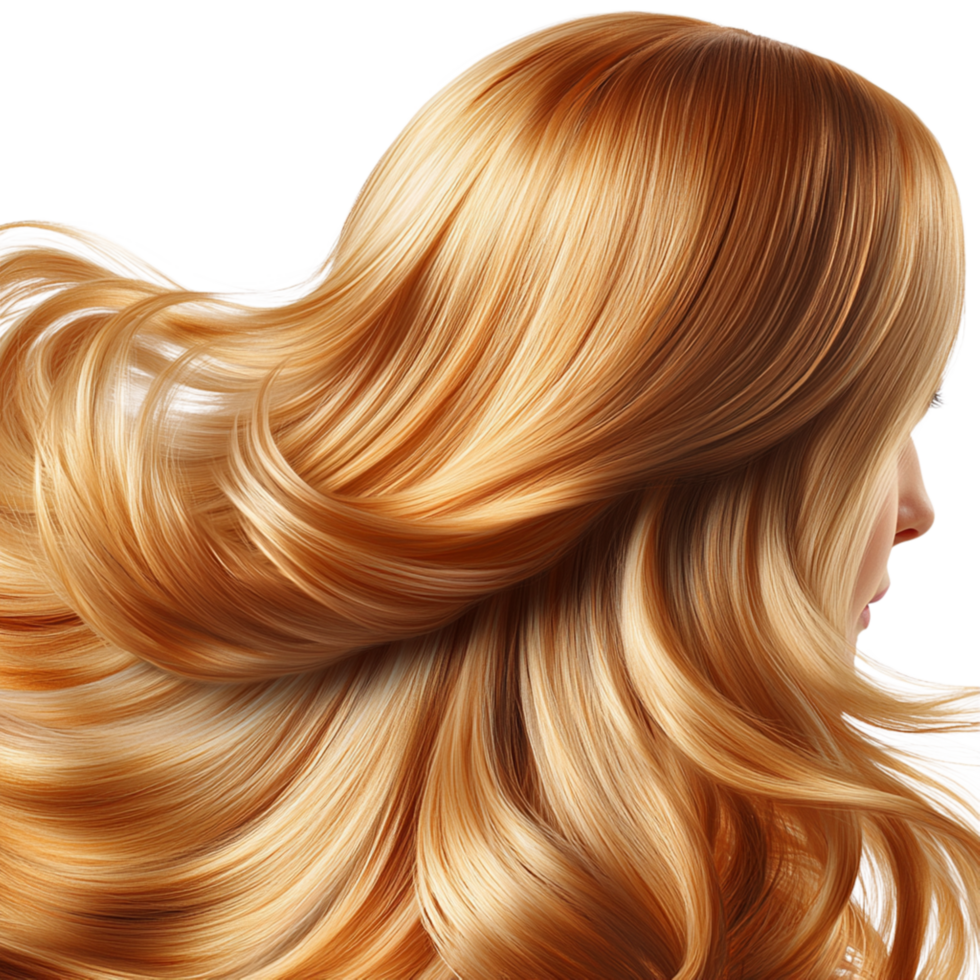 Flowing golden blonde hair a glossy texture png