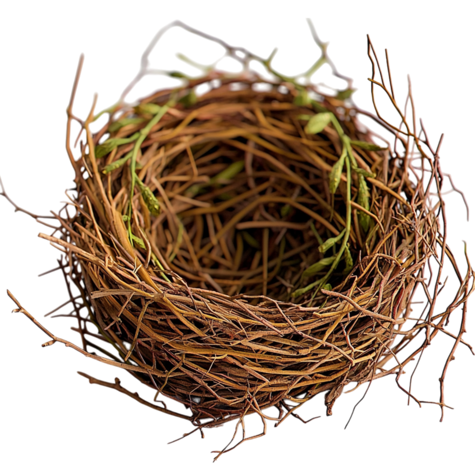 Empty bird nest made of twigs a circular structure png