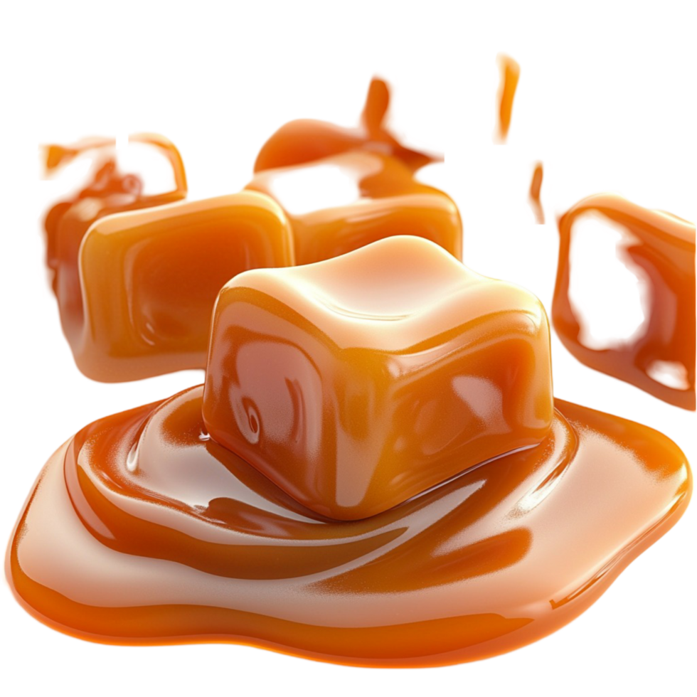 Caramel cubes melting creamy texture sweet allure png