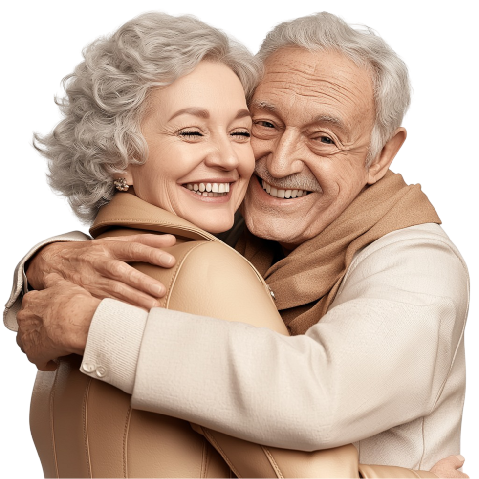 Elderly couple embracing each other warm joyful smiles png