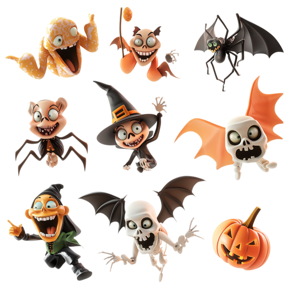 Halloween themed collection of spooky characters bats png