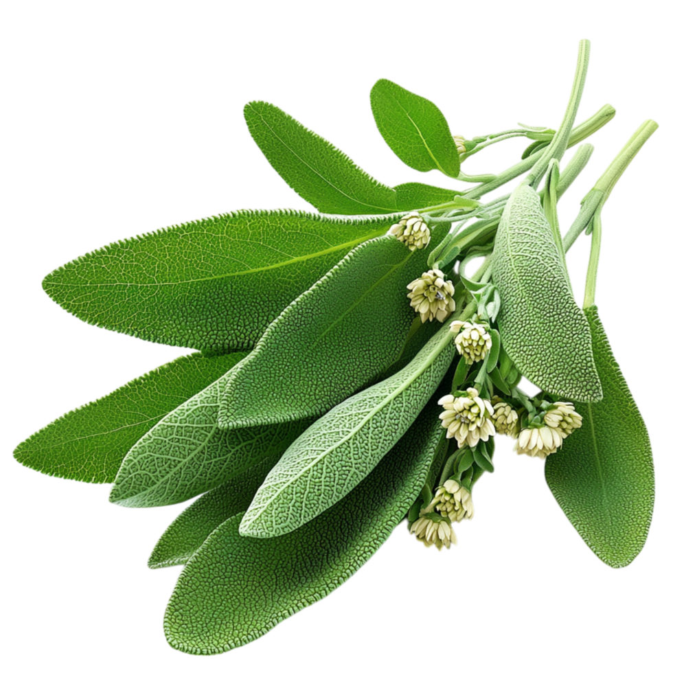 green sage leaves small white flowers png
