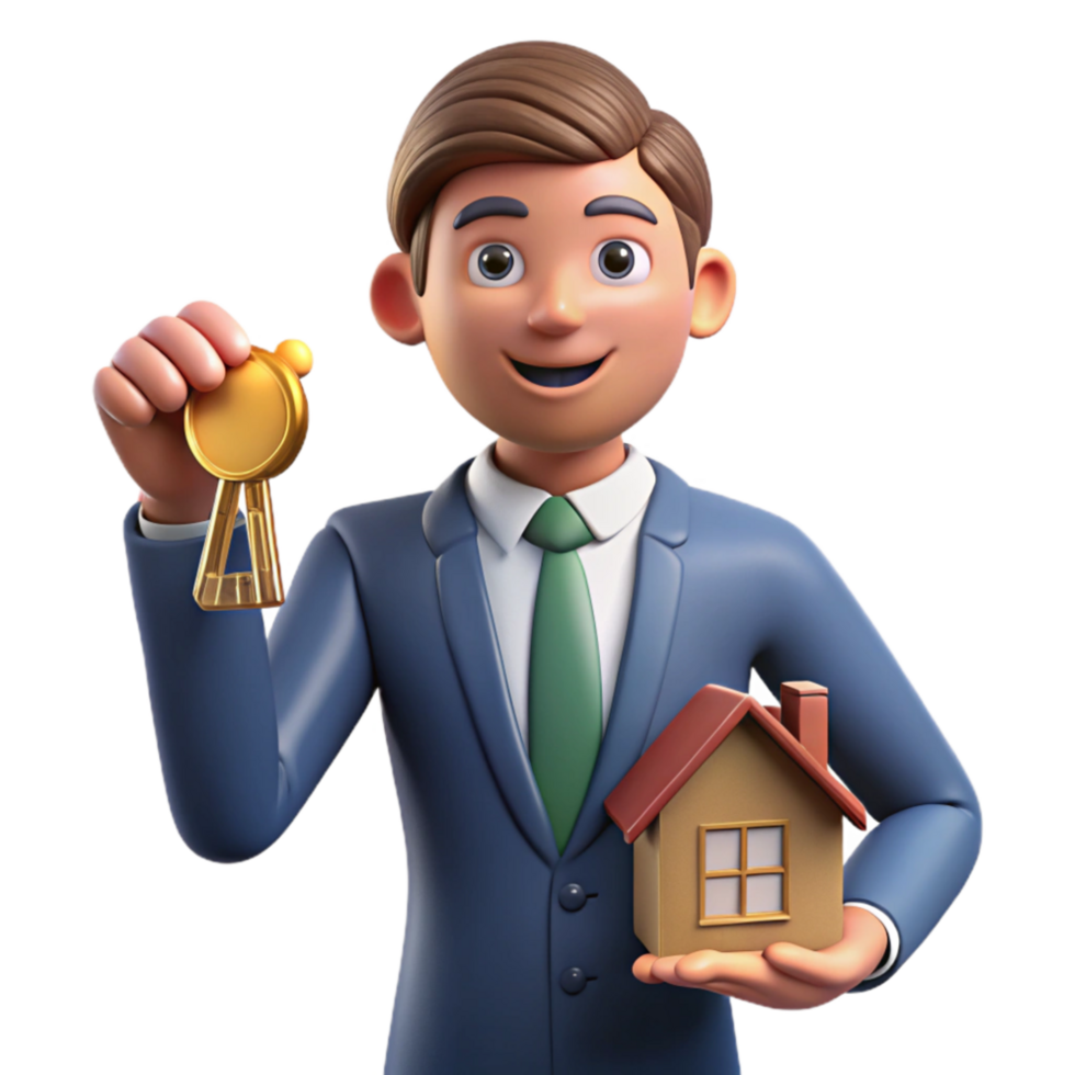 serene minimalist Real Estate Agent with House Keys Cutout Element png