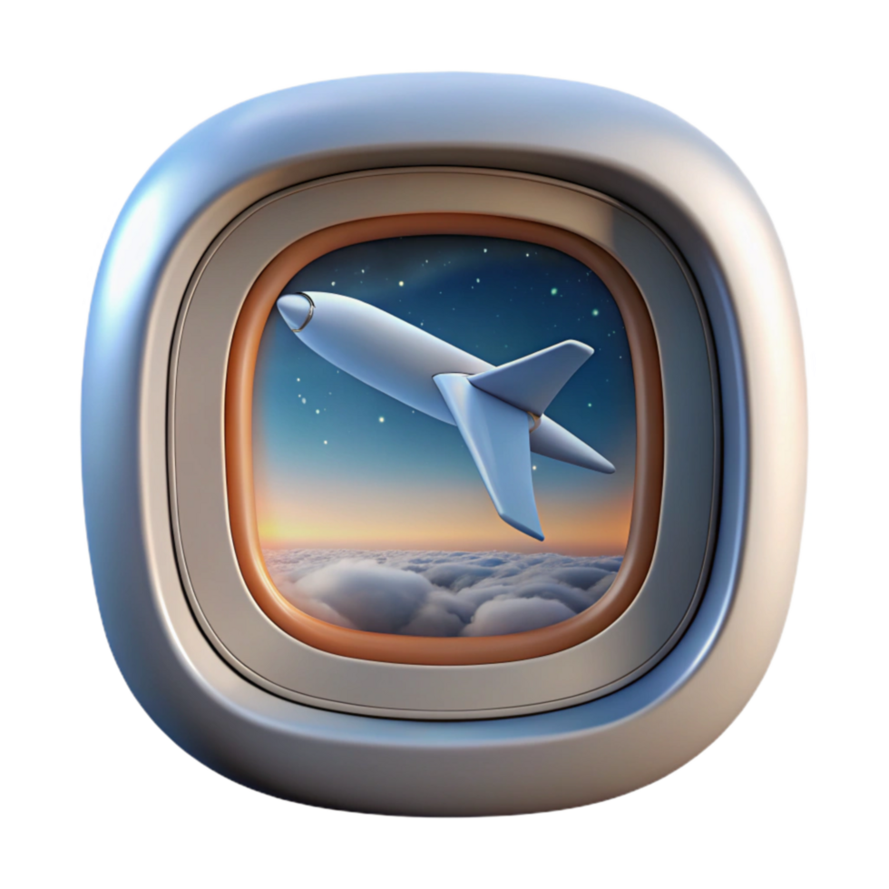 serene creative Realistic Airplane Window View Isolated png