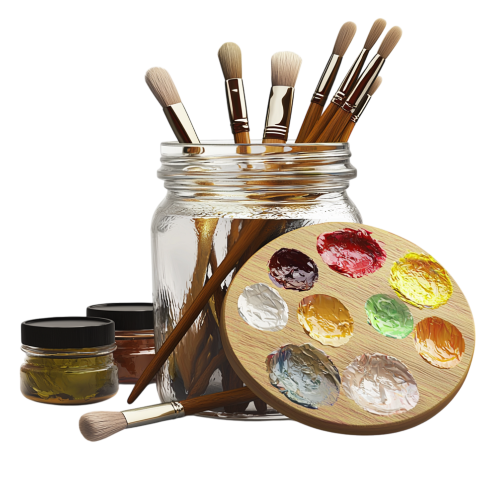 tools brushes jars a palette filled colors png