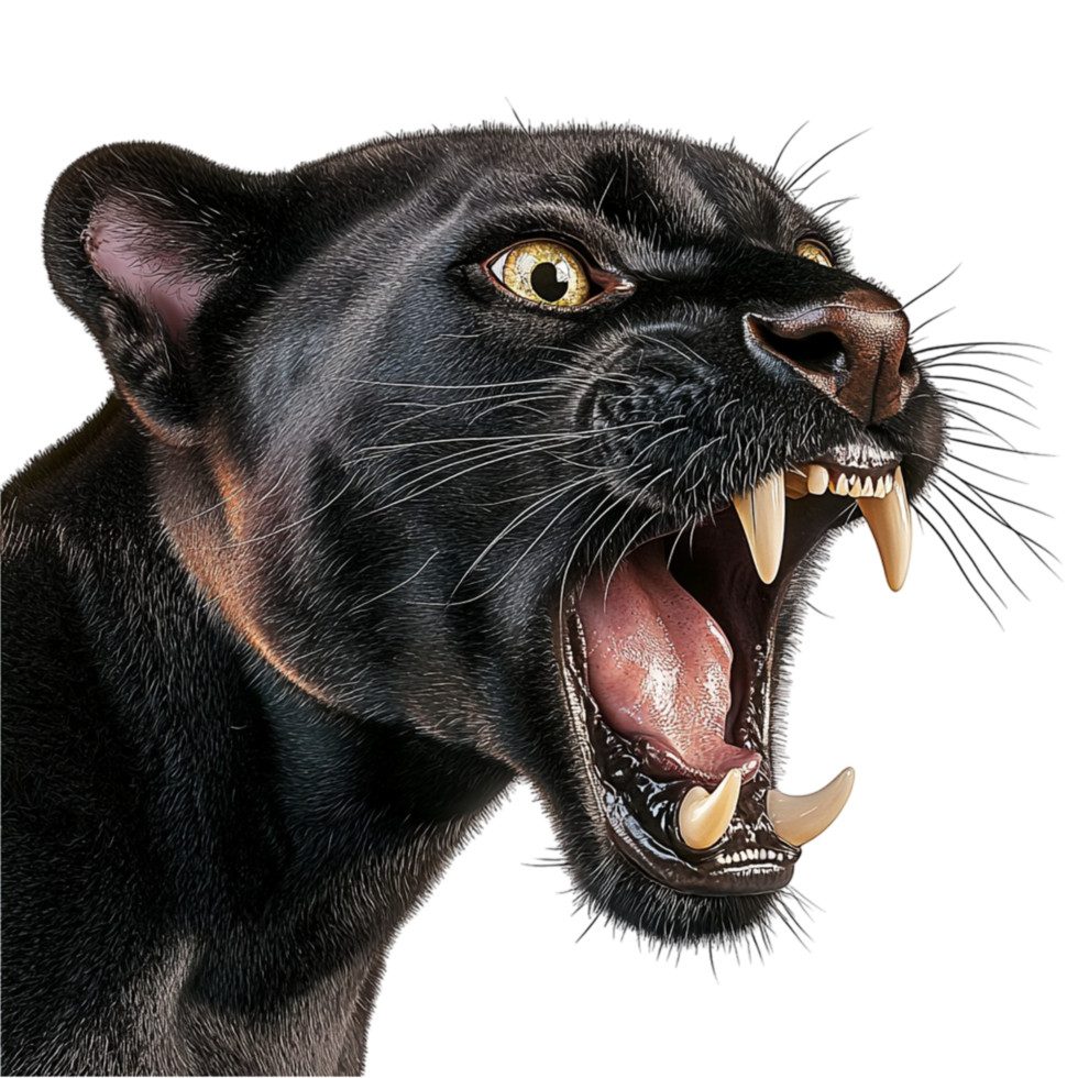 Fierce black panther growling sharp teeth visible png