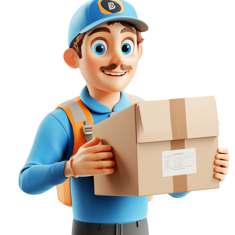 Friendly delivery worker holding a package a smile png
