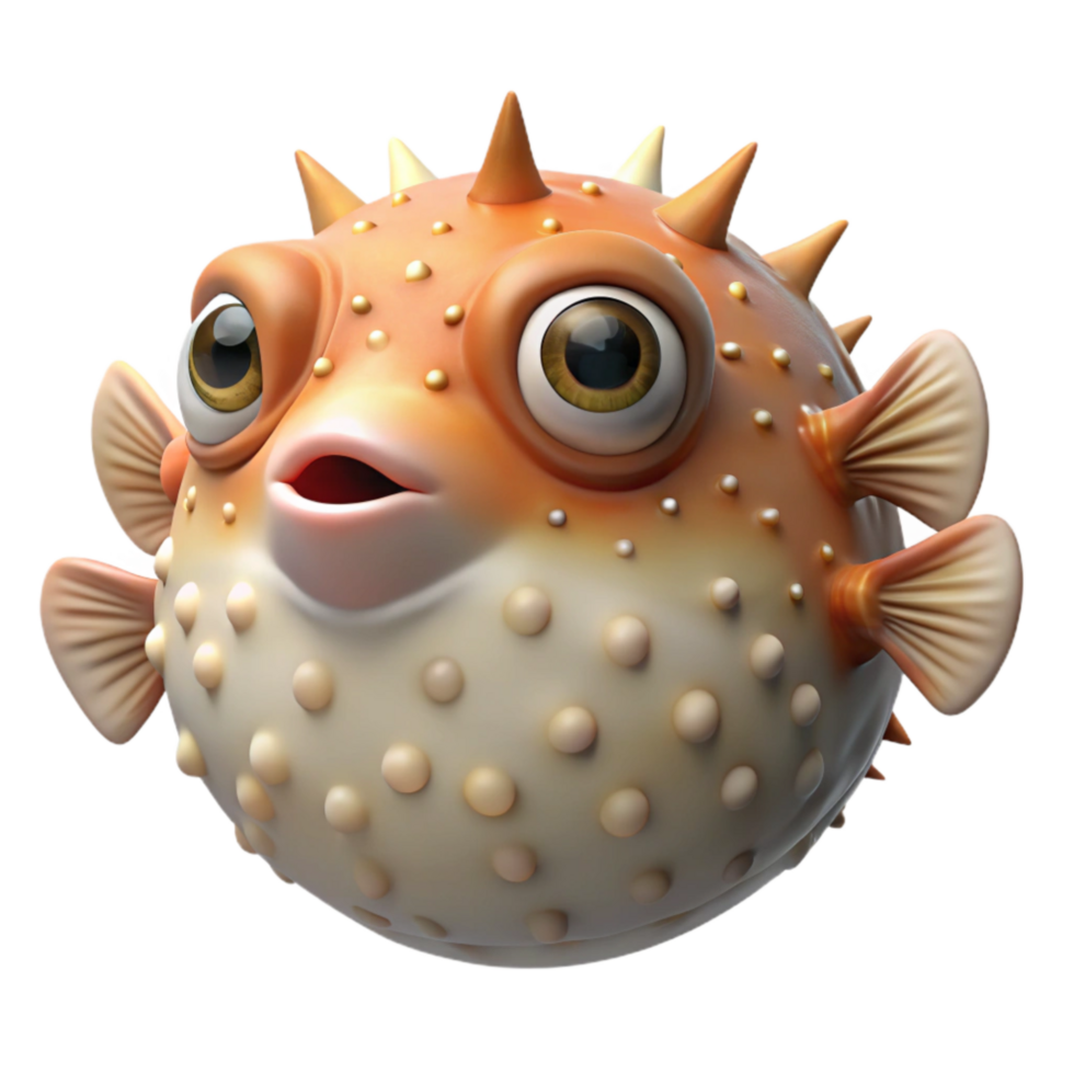 wonderful contemporary Realistic Pufferfish with Transparent Background high quality png