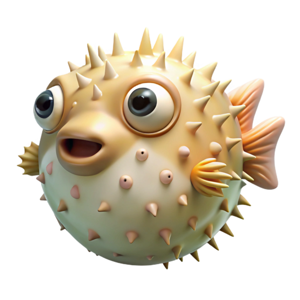 serene minimalist Realistic Pufferfish with Transparent Background premium png