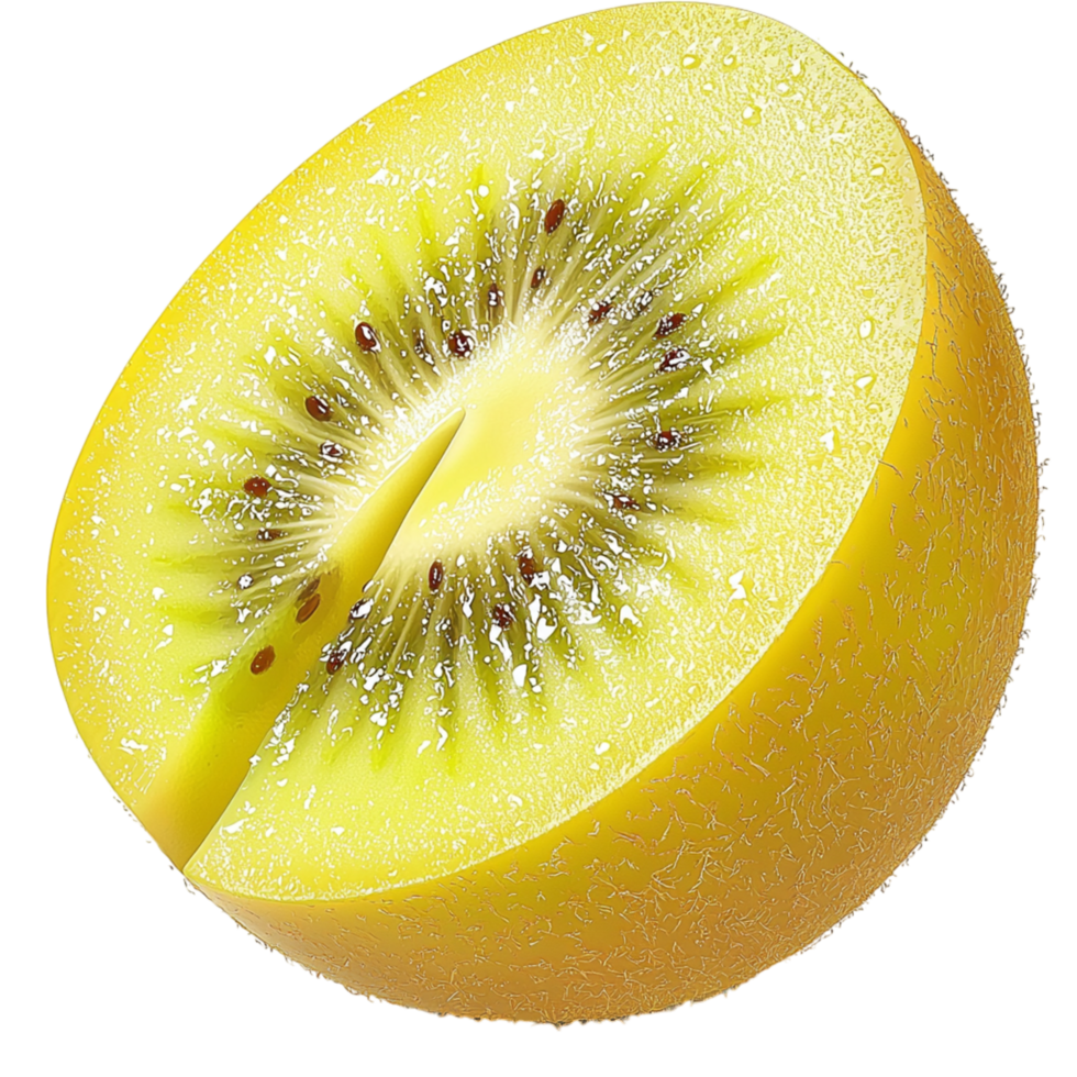Juicy yellow kiwi fruit sliced in half visible seeds png