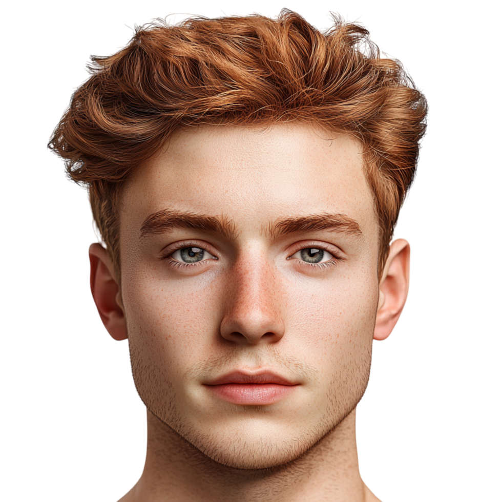 Hsome young man striking features wavy red hair png