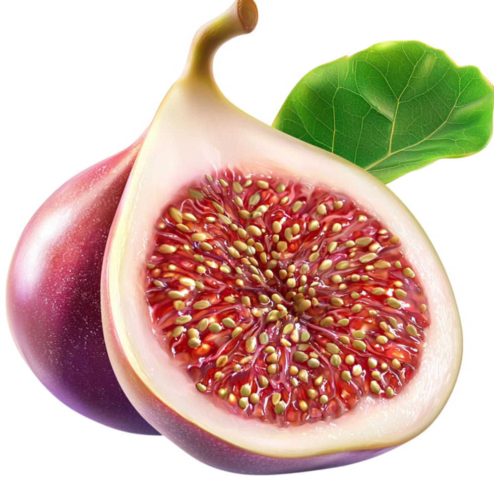 ripe fig fruit cut open to reveal red juicy flesh png
