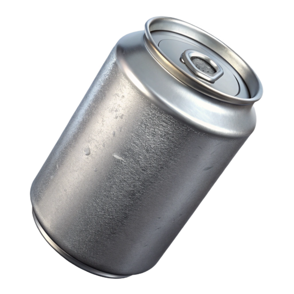 dramatic creative Recycled Aluminum Can with Silver Finish Isolated detailed png