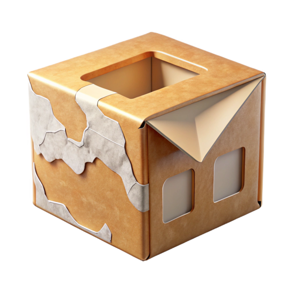 impressive vintage Recycled Cardboard Box with Tape Isolated Cutout detailed png