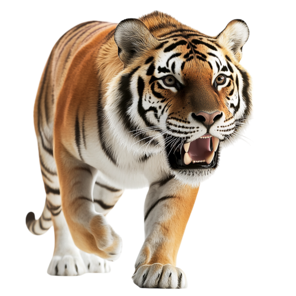 Fierce Bengal tiger walking forward an intense powerful look png