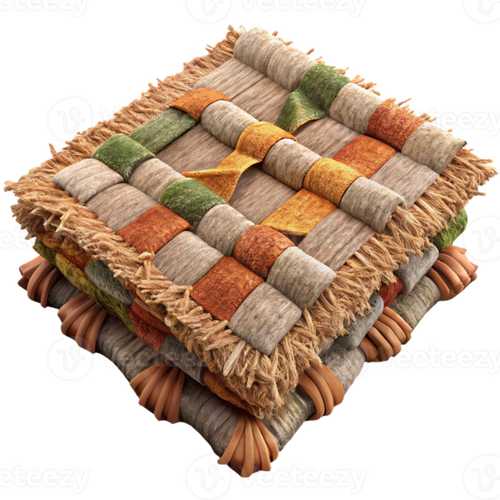 extraordinary rustic Recycled Fabric Rag Rug Textured Design Isolated Element premium png