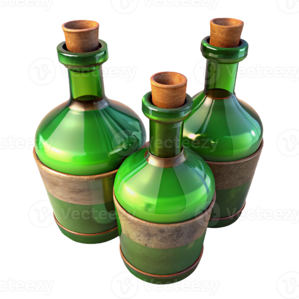 extraordinary traditional Recycled Glass Bottles Green and Brown Isolated authentic png