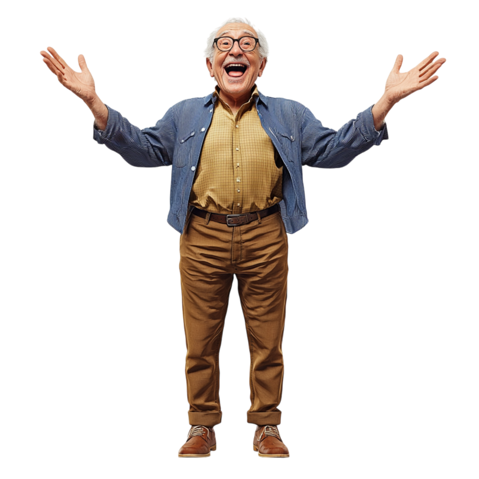Elderly man open arms a joyful happy expression png