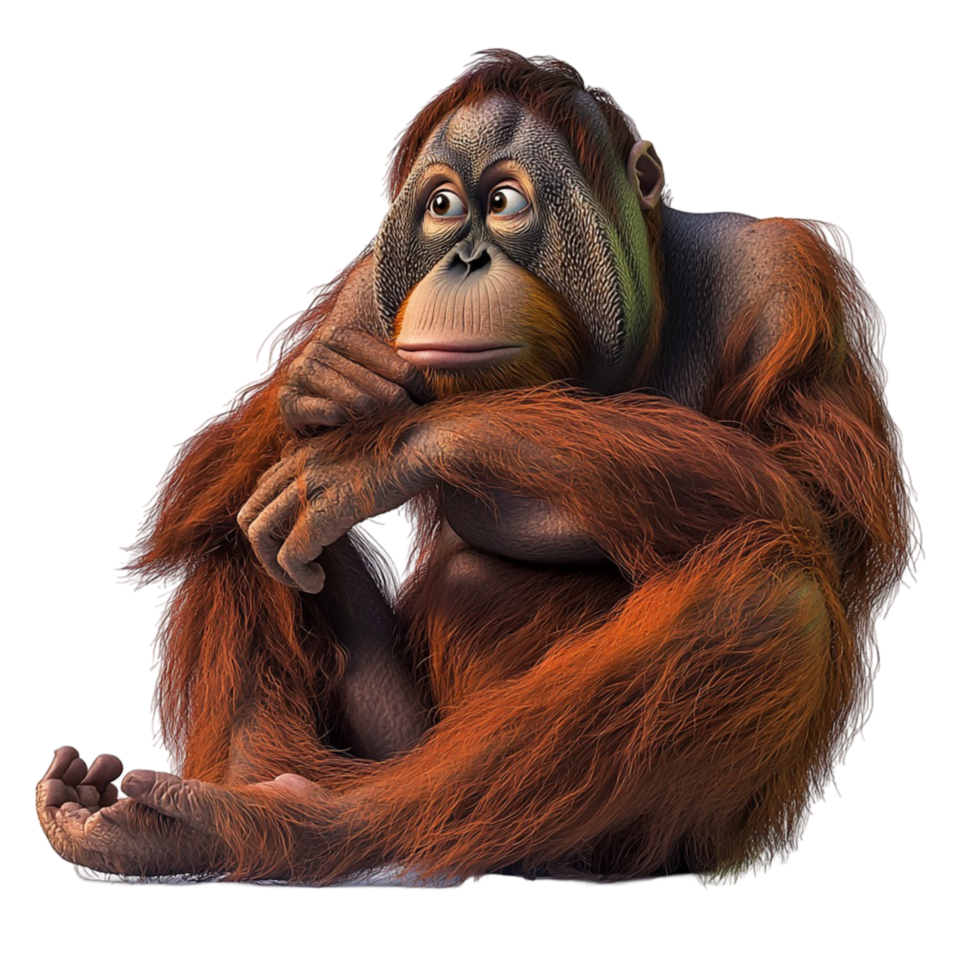 Large orangutan sitting its arms crossed a calm expression png