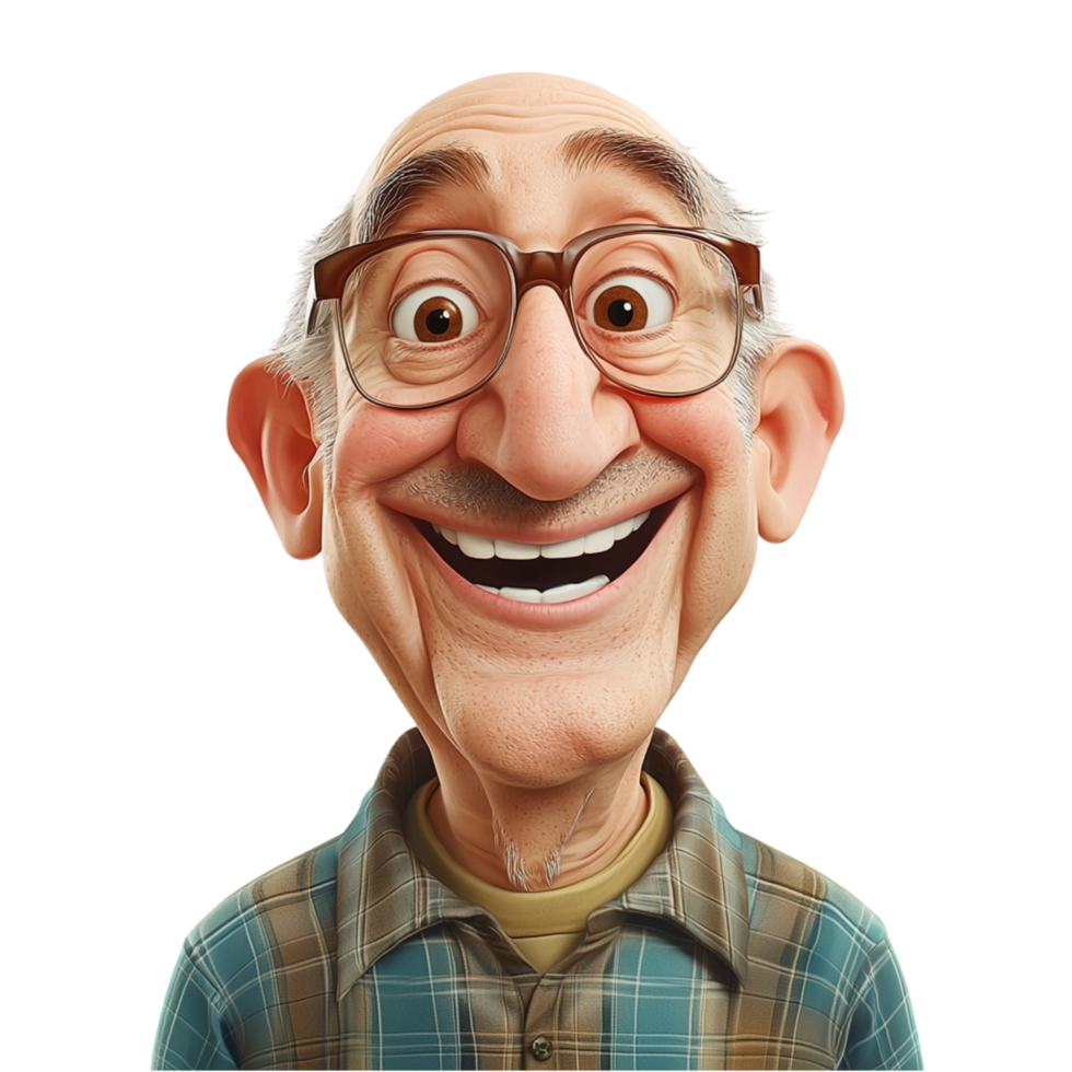 Elderly man glasses smiling widely a joyful expression png