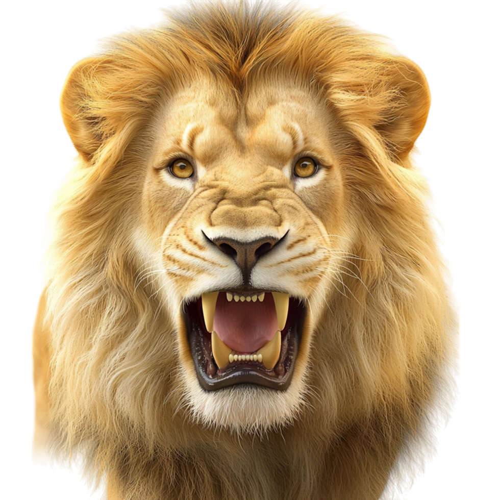 Fierce roaring lion showing its sharp teeth powerful mane png