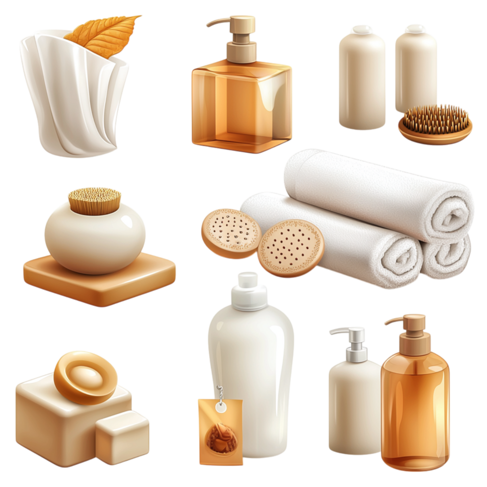 Luxurious spa bath essentials arranged neatly wooden elements png