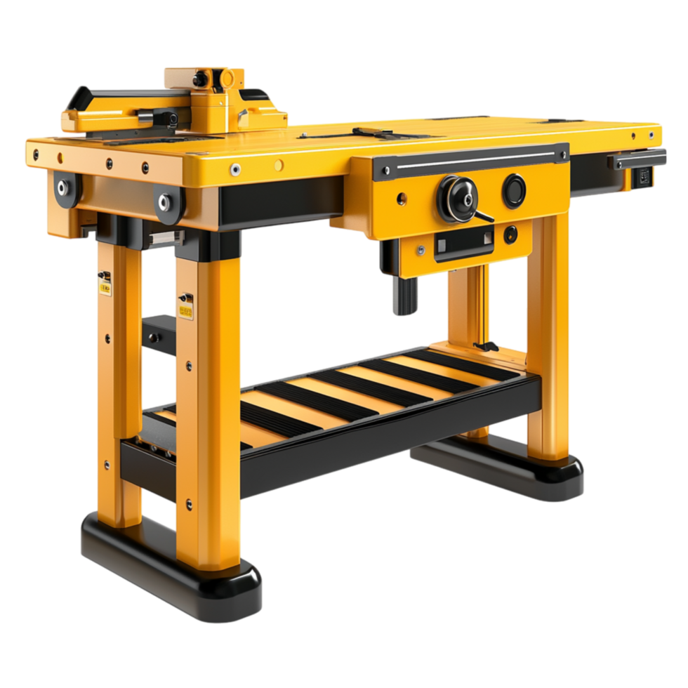 Heavy duty yellow woodworking table saw a metal frame png