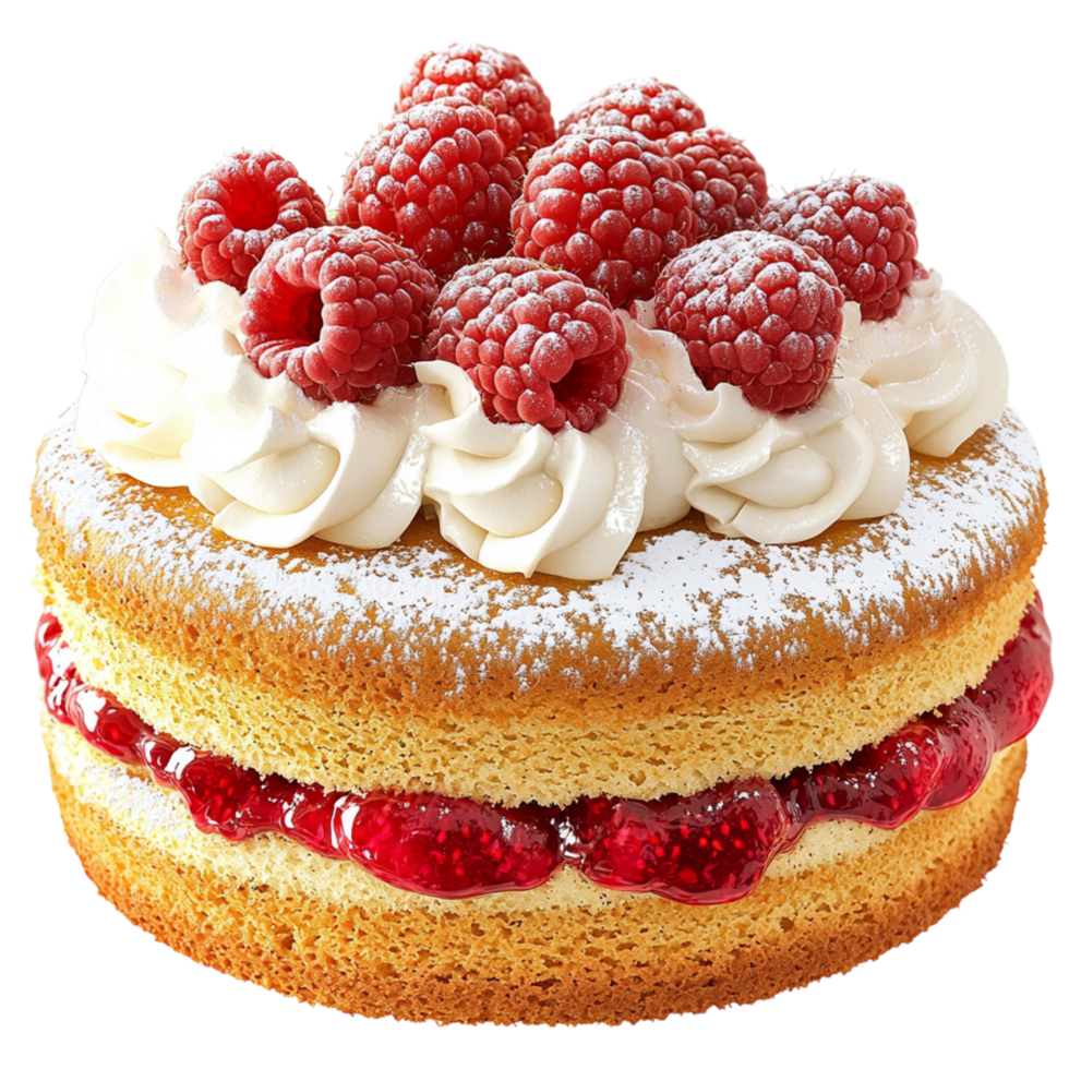 Delectable sponge cake raspberries whipped cream png