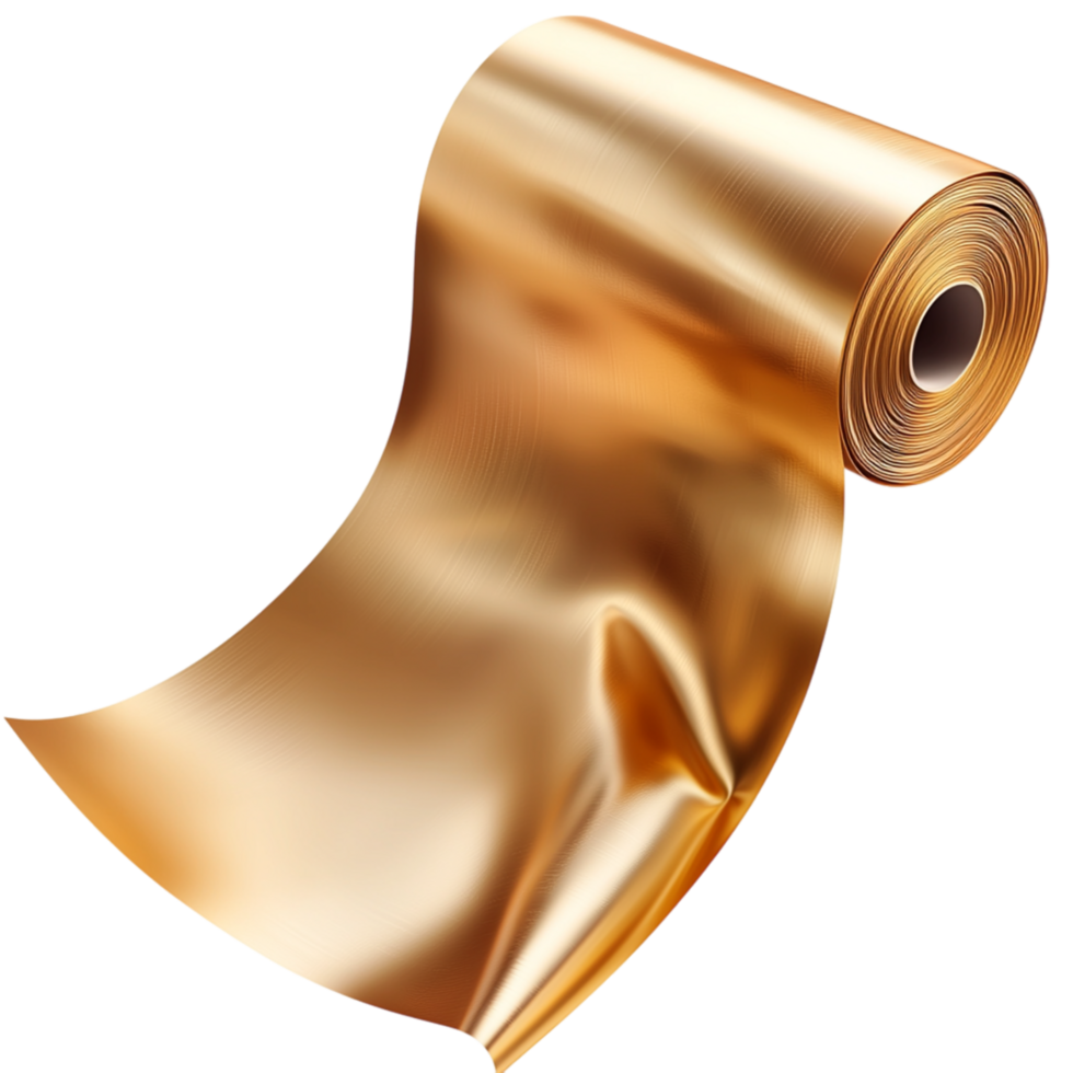 Shiny golden metallic fabric rolled out in a luxurious sheet png