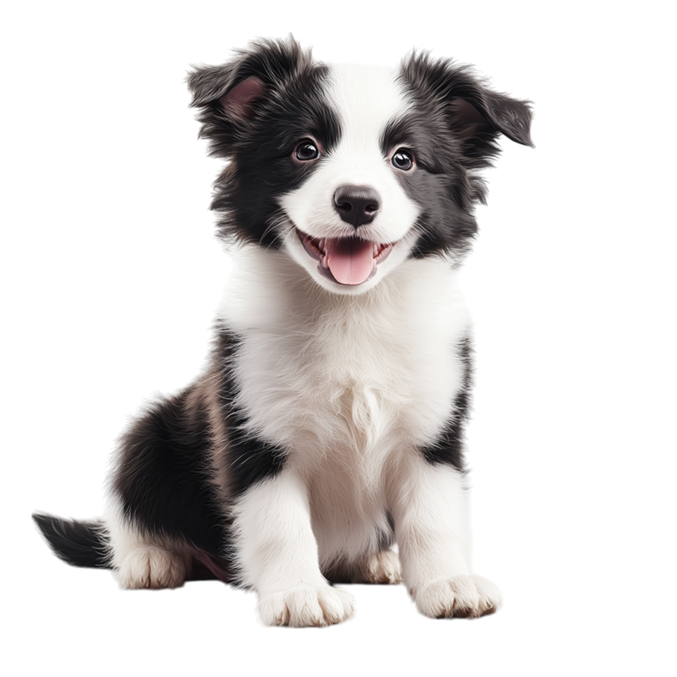 Adorable black white puppy a happy expression png
