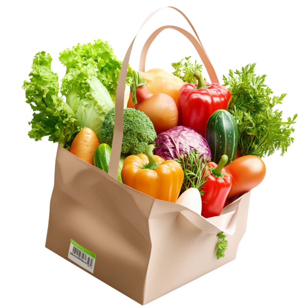 Reusable grocery bag filled organic vegetables png