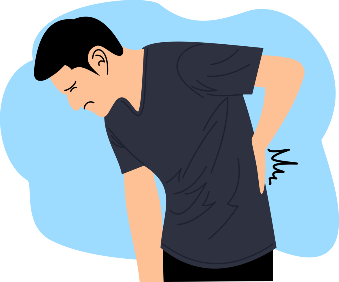 young man feeling pain holding his backache with both hands suffering from severe back pain with painful expression png