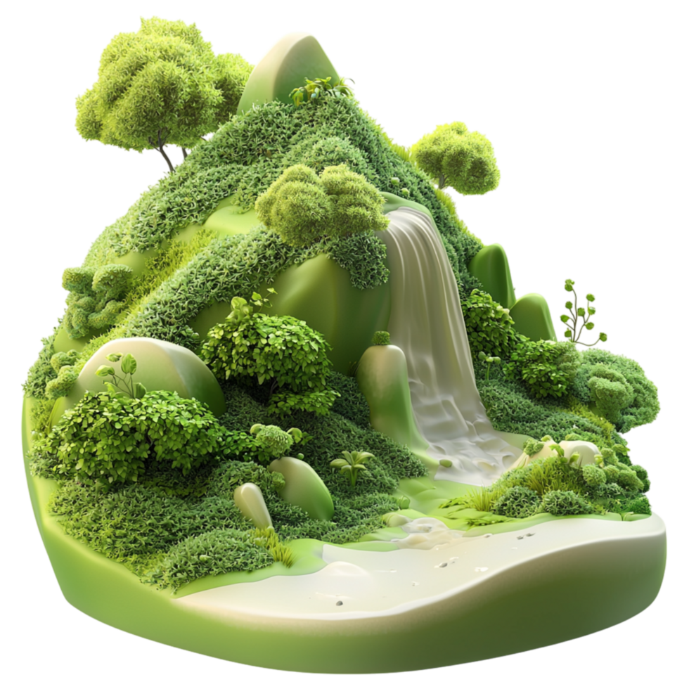 Lush green lscape waterfalls mosscovered hills png