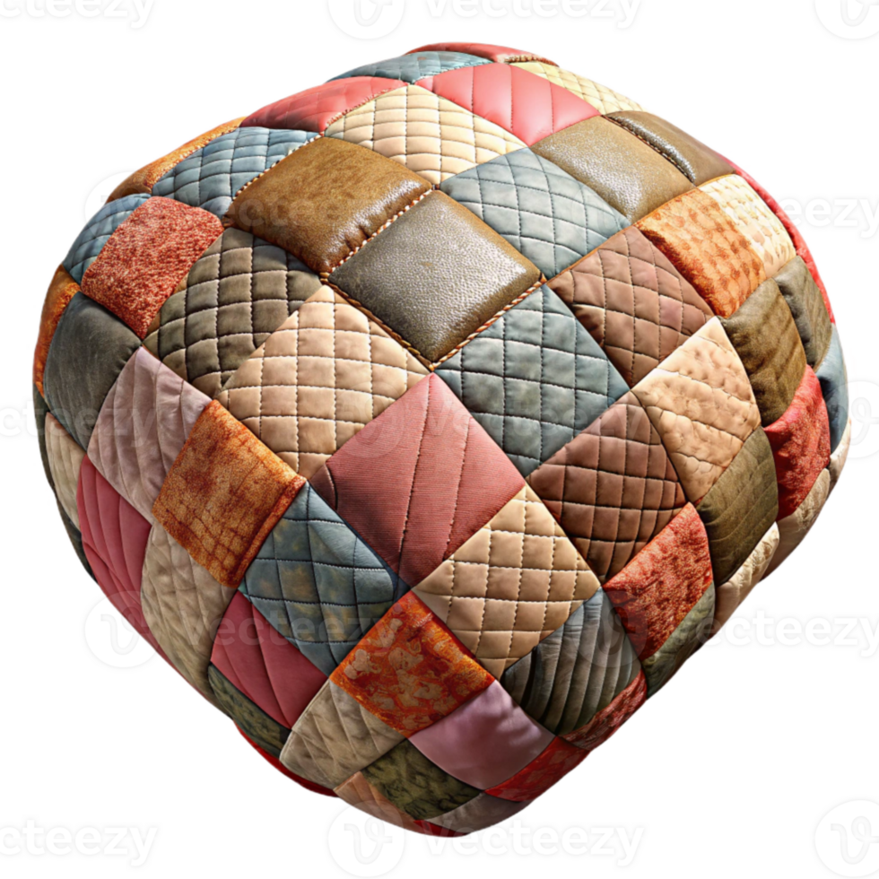 serene contemporary Recycled Sari Patchwork Quilt Textured Design Isolated Element premium png